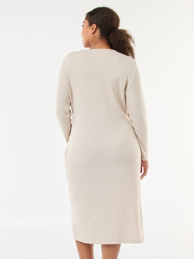 Robe mi-longue portefeuille en maille Beige - Kiabi
