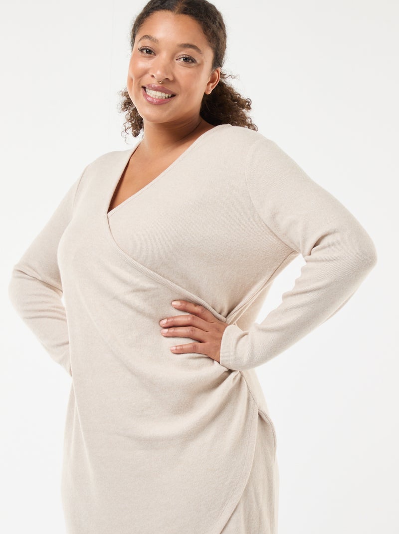 Robe mi-longue portefeuille en maille Beige - Kiabi