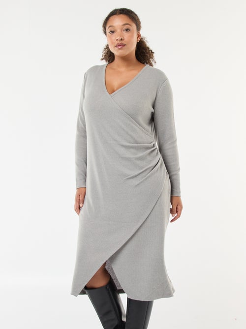 Robe mi-longue portefeuille en maille - Kiabi