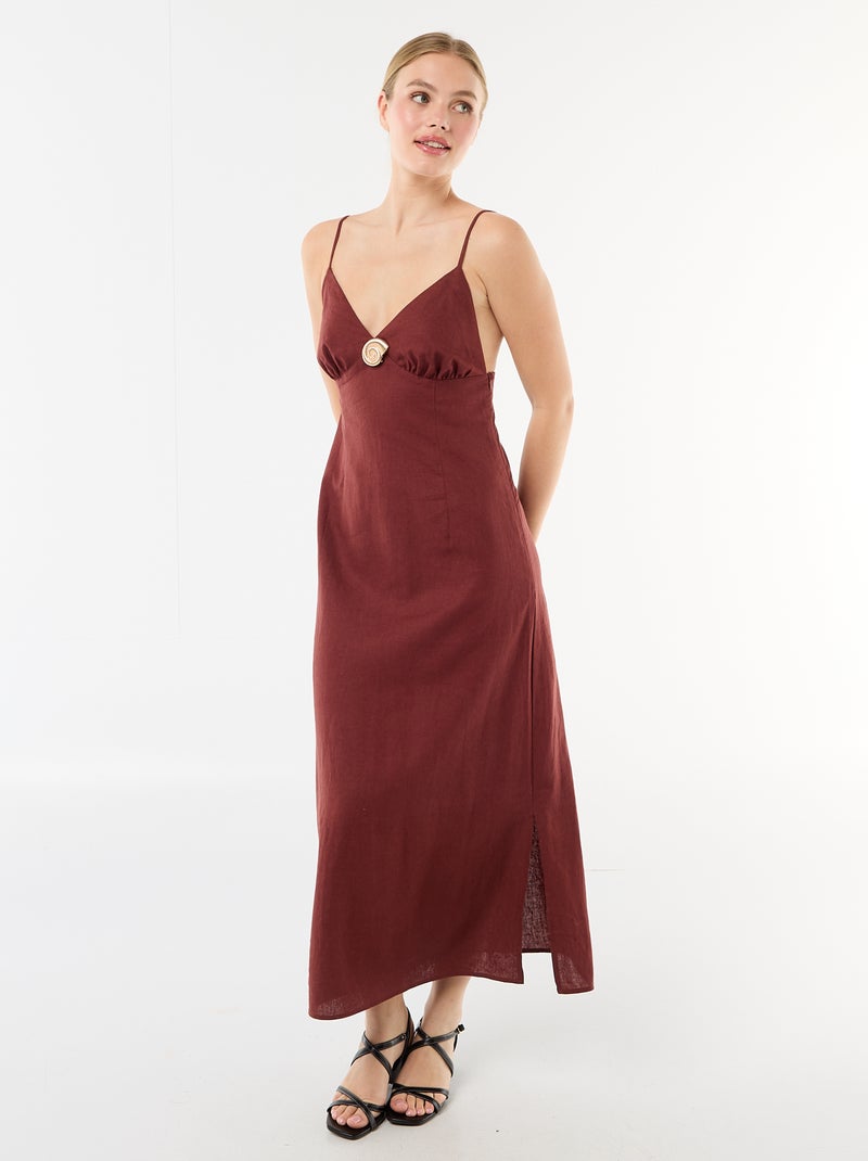 Robe midi avec bijou fantaisie au col Marron - Kiabi