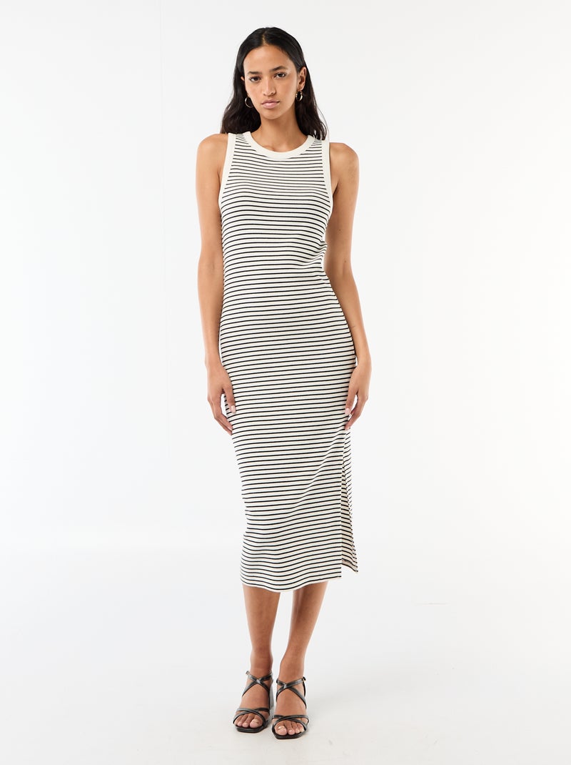 Robe midi côtelée sans manches Blanc - Kiabi