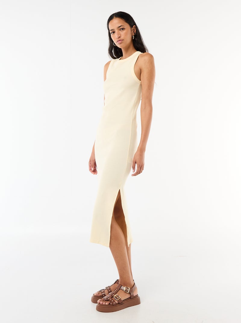 Robe midi côtelée sans manches Jaune - Kiabi
