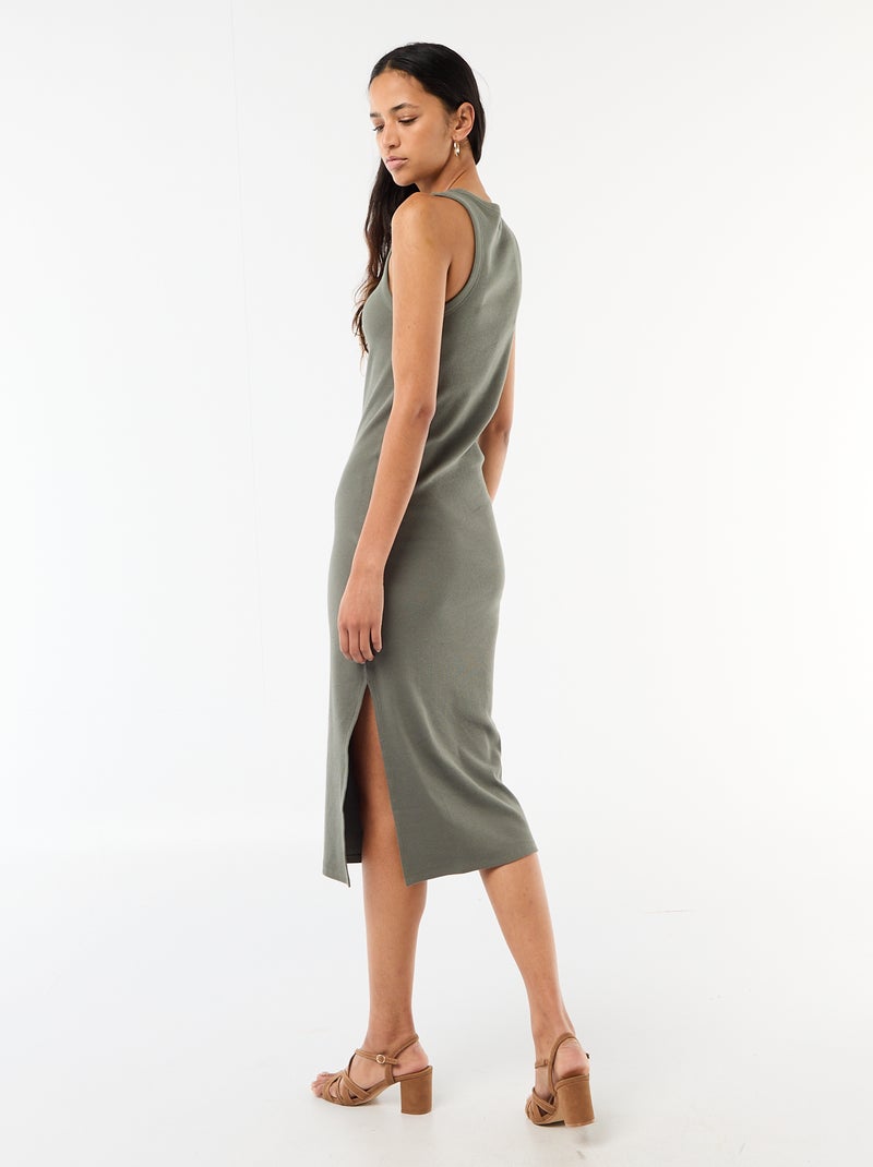 Robe midi côtelée sans manches Vert - Kiabi
