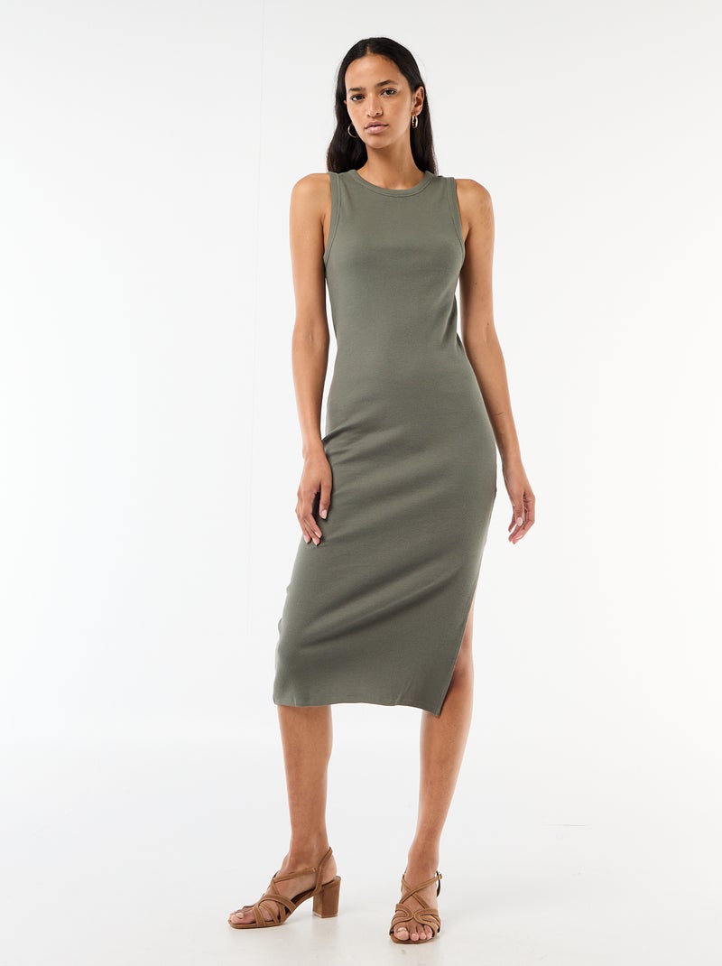 Robe midi côtelée sans manches Vert - Kiabi