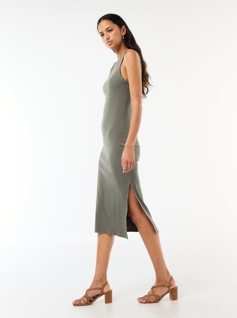 Robe midi côtelée sans manches Vert - Kiabi
