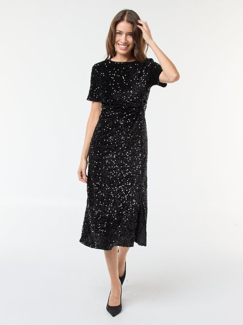 Robe midi de maternité col rond en sequins uni - Kiabi
