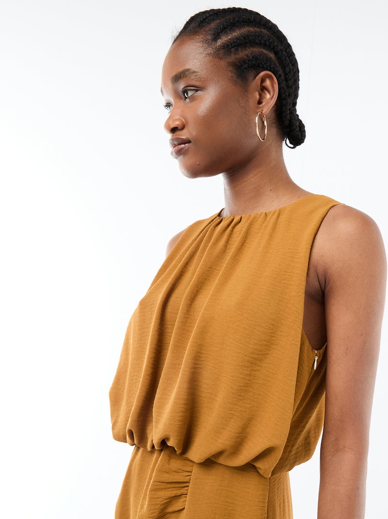 Robe midi effet drapé sans manches Marron - Kiabi