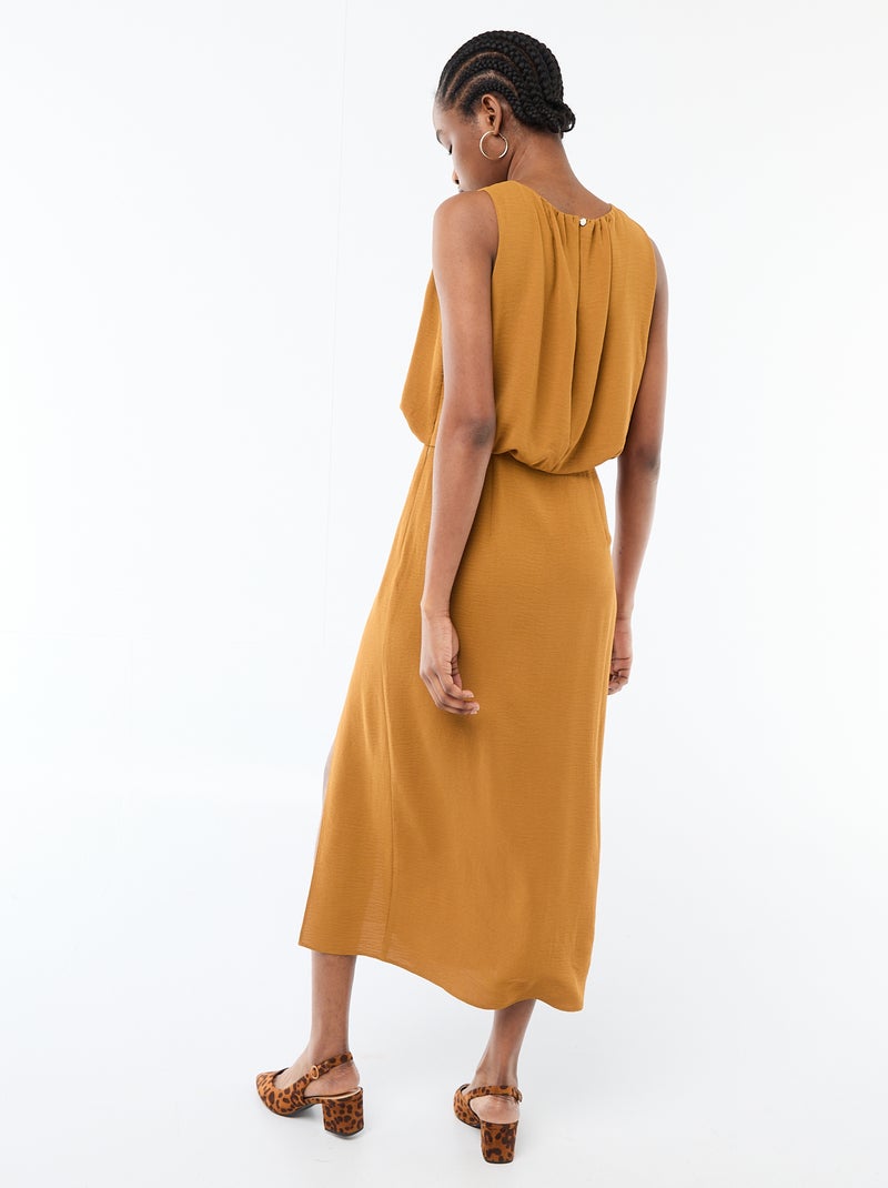 Robe midi effet drapé sans manches Marron - Kiabi
