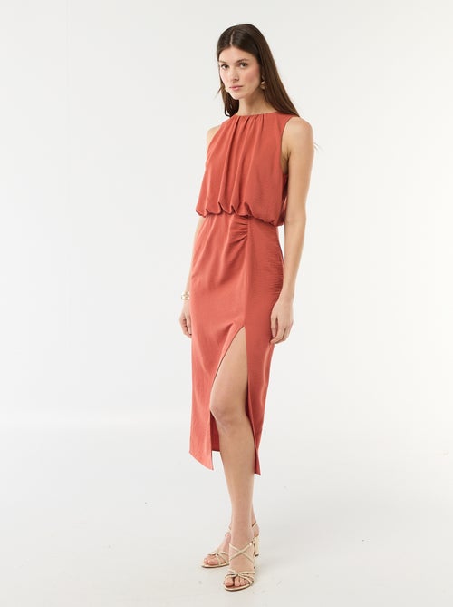 Robe midi effet drapé sans manches - Kiabi