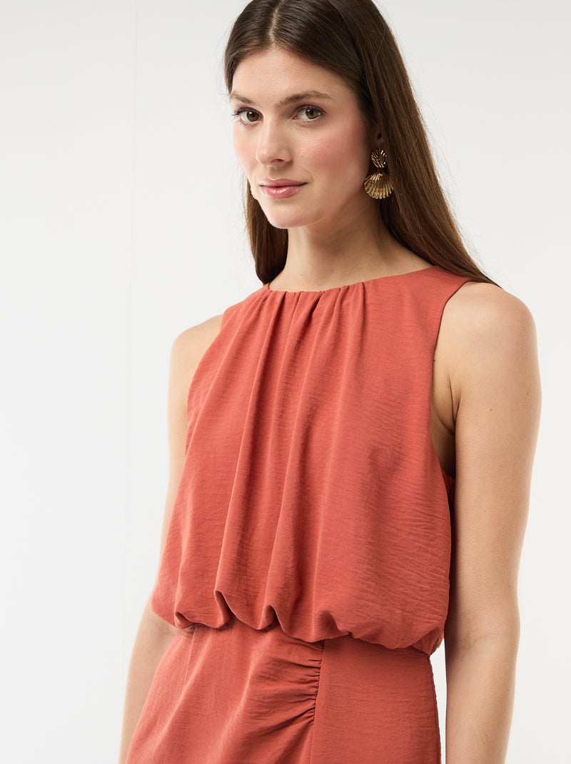 Robe midi effet drapé sans manches Rouge - Kiabi