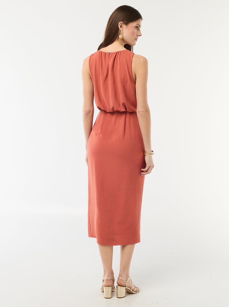 Robe midi effet drapé sans manches Rouge - Kiabi