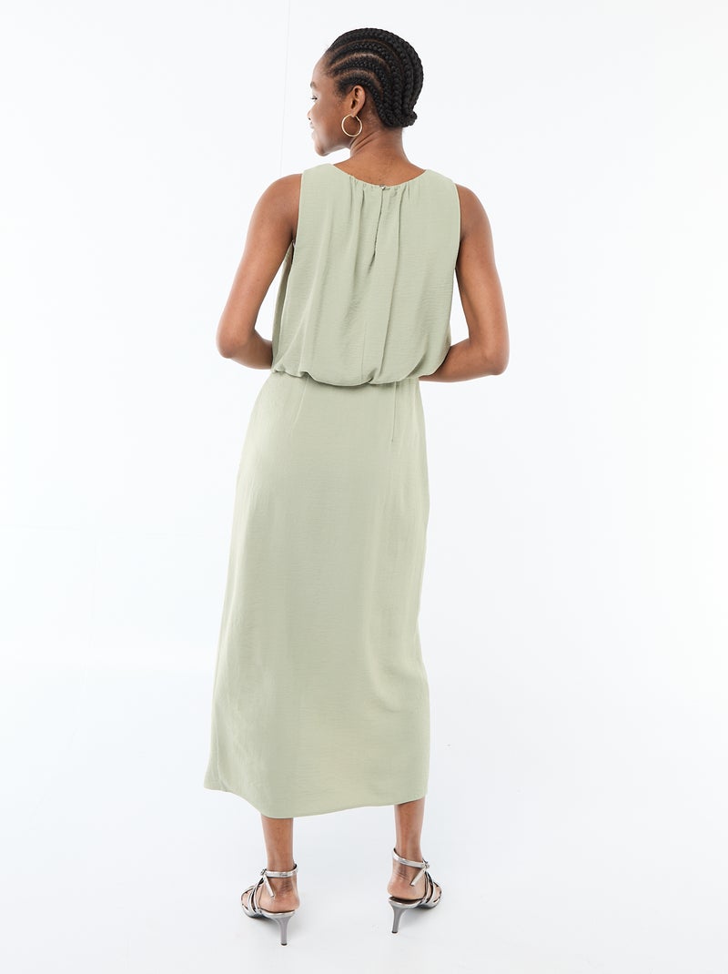 Robe midi effet drapé sans manches Vert - Kiabi