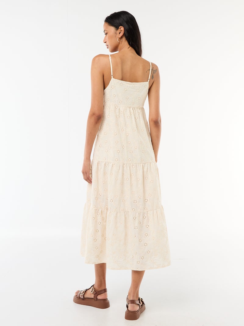 Robe midi en broderie anglaise avec bretelles réglables Beige - Kiabi