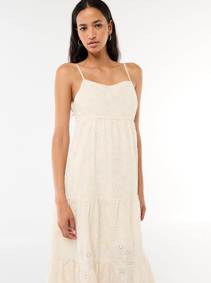 Robe midi en broderie anglaise avec bretelles réglables Beige - Kiabi