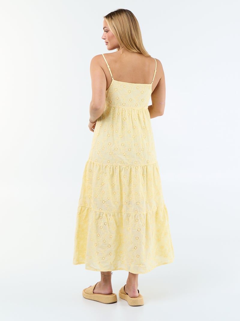 Robe midi en broderie anglaise avec bretelles réglables Jaune - Kiabi