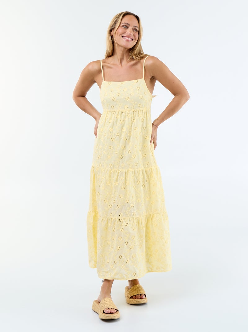 Robe midi en broderie anglaise avec bretelles réglables Jaune - Kiabi