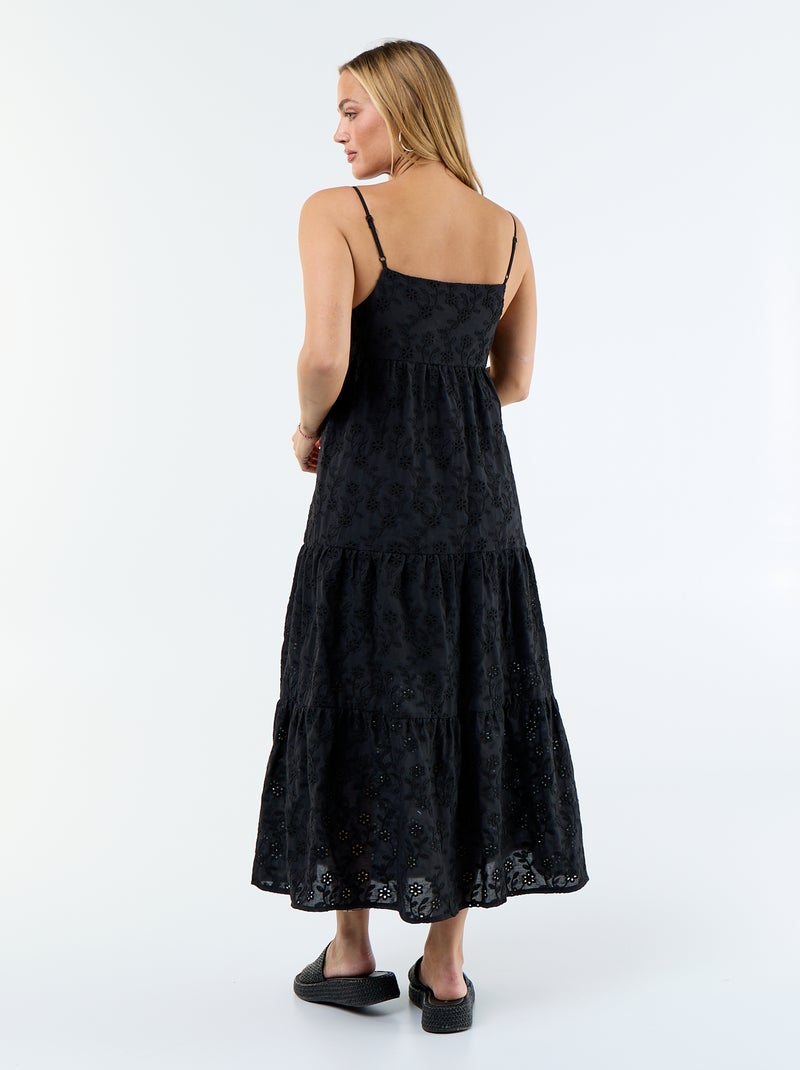 Robe midi en broderie anglaise avec bretelles réglables Noir - Kiabi