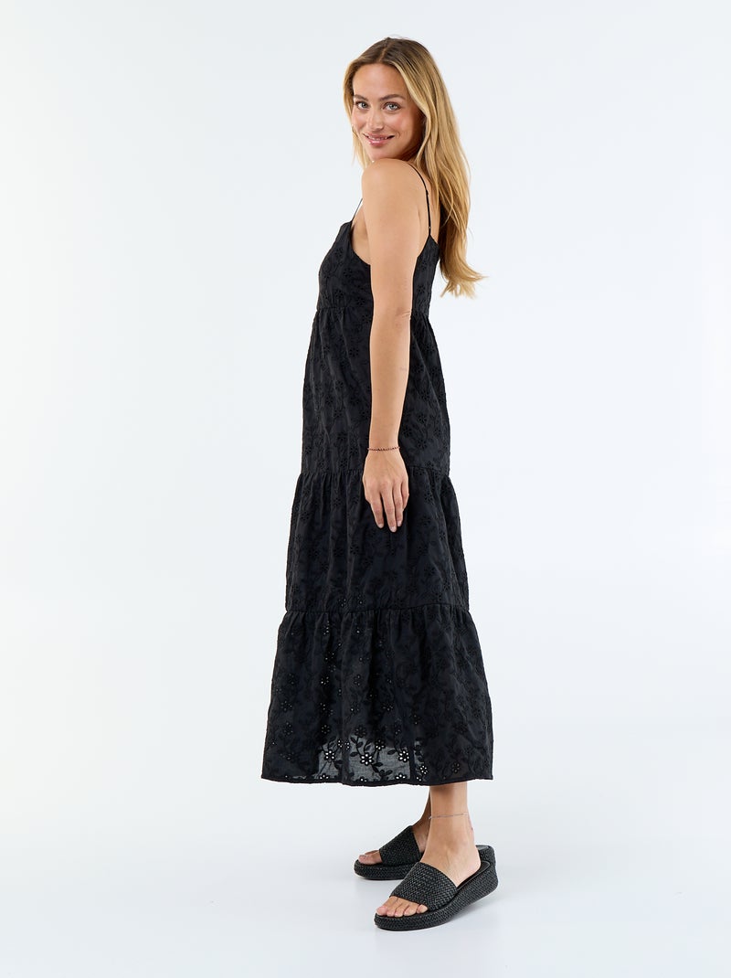 Robe midi en broderie anglaise avec bretelles réglables Noir - Kiabi