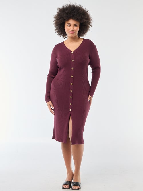 Robe midi en maille lourde côtelée esprit gilet - Kiabi