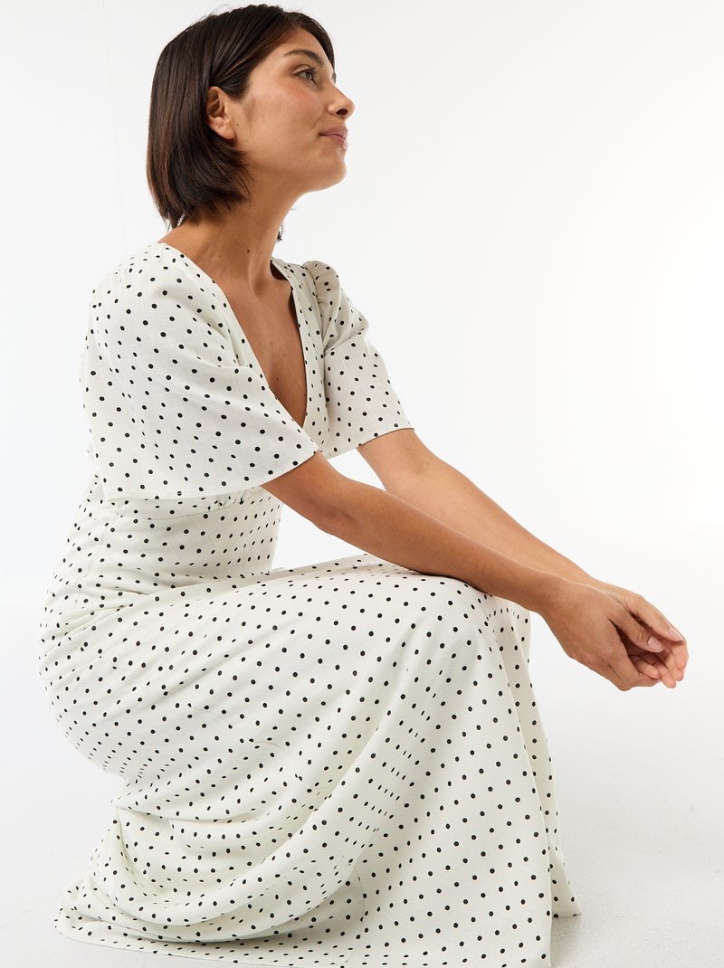 Robe midi unie à manches courtes Blanc - Kiabi