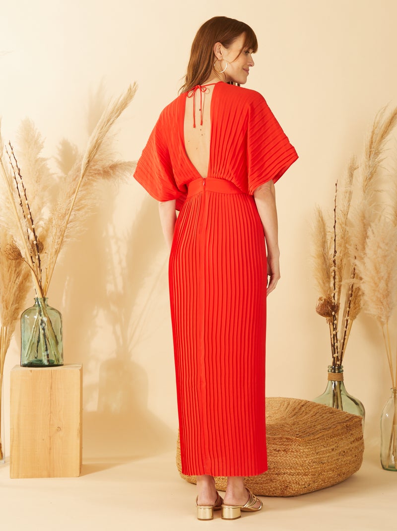 Robe plissée longue Rouge - Kiabi