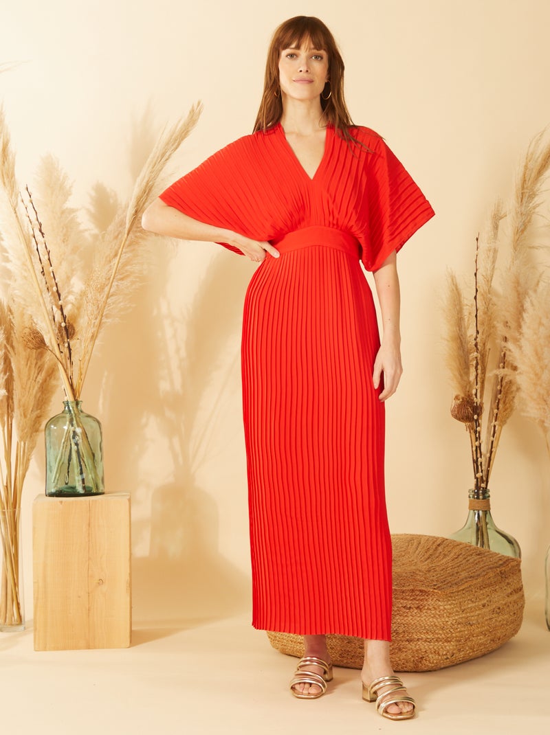 Robe plissée longue Rouge - Kiabi