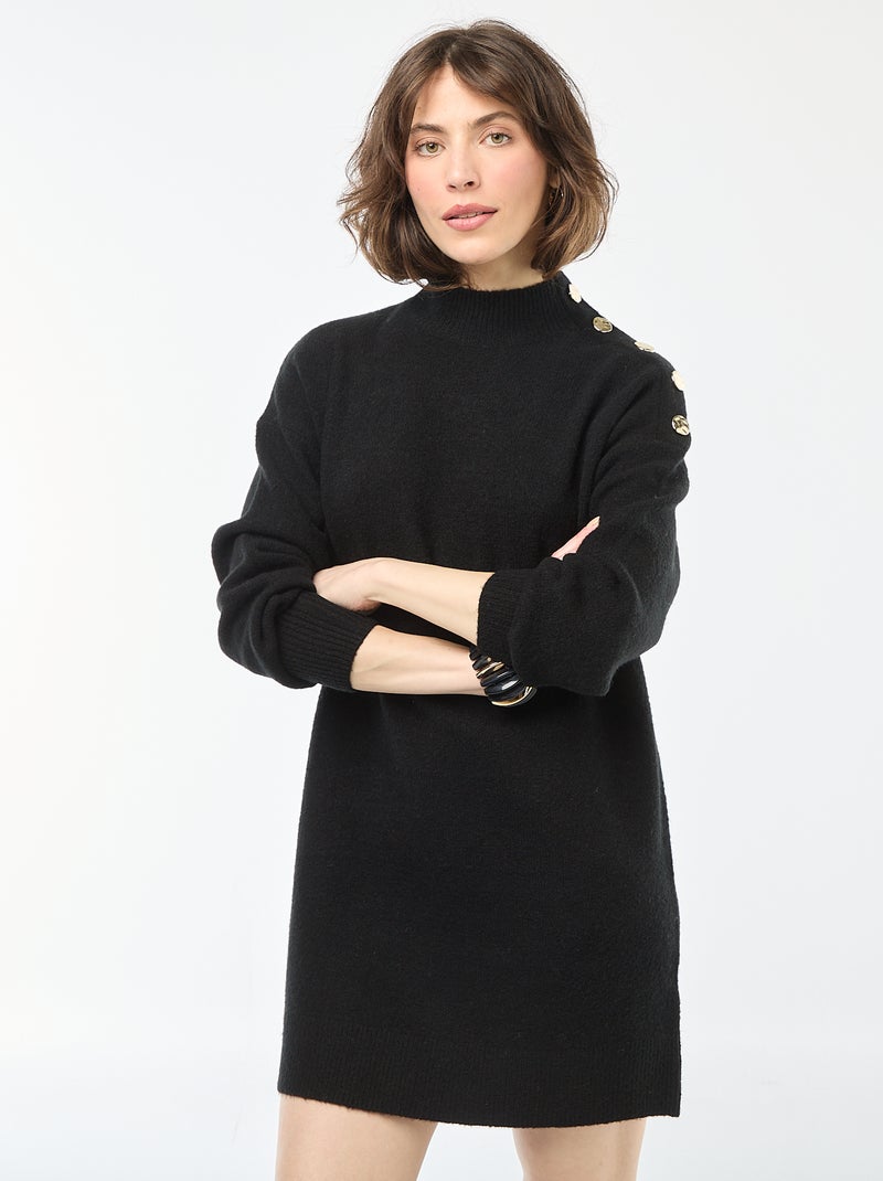 Robe pull avec boutons fantaisies Noir - Kiabi