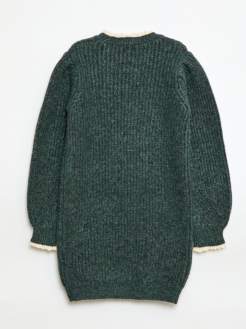 Robe pull avec col en dentelle Vert - Kiabi