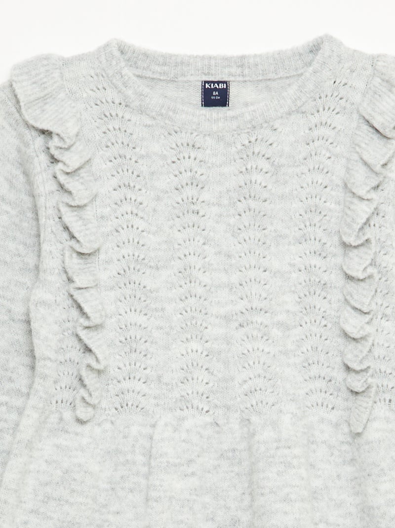 Robe pull avec maille ajourée et volants Gris - Kiabi