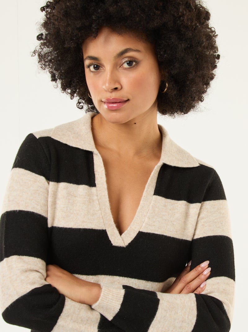 Robe pull col polo manches longues Beige - Kiabi