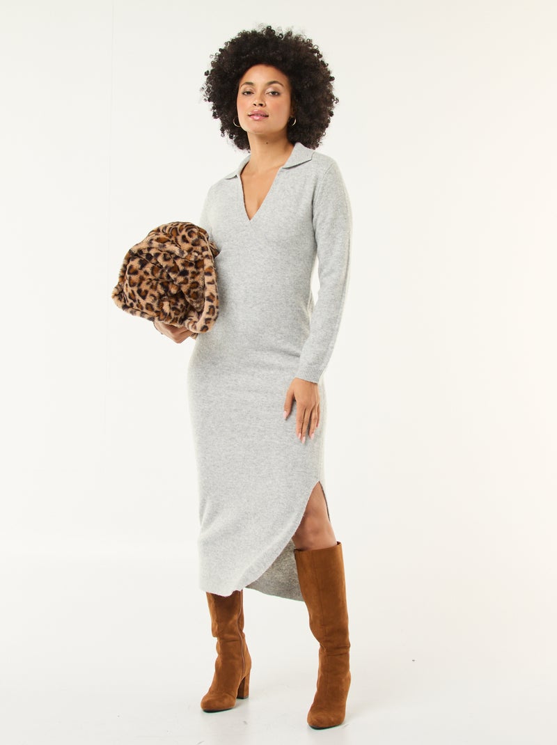 Robe pull col polo manches longues Gris - Kiabi