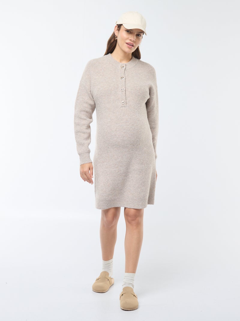 Robe pull d'allaitement à ouverture boutonnée Beige - Kiabi