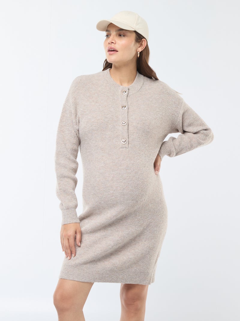 Robe pull d'allaitement à ouverture boutonnée Beige - Kiabi