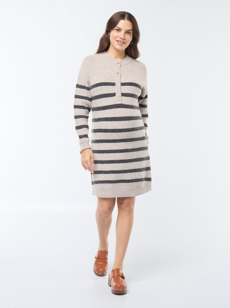 Robe pull d'allaitement à ouverture boutonnée Beige - Kiabi