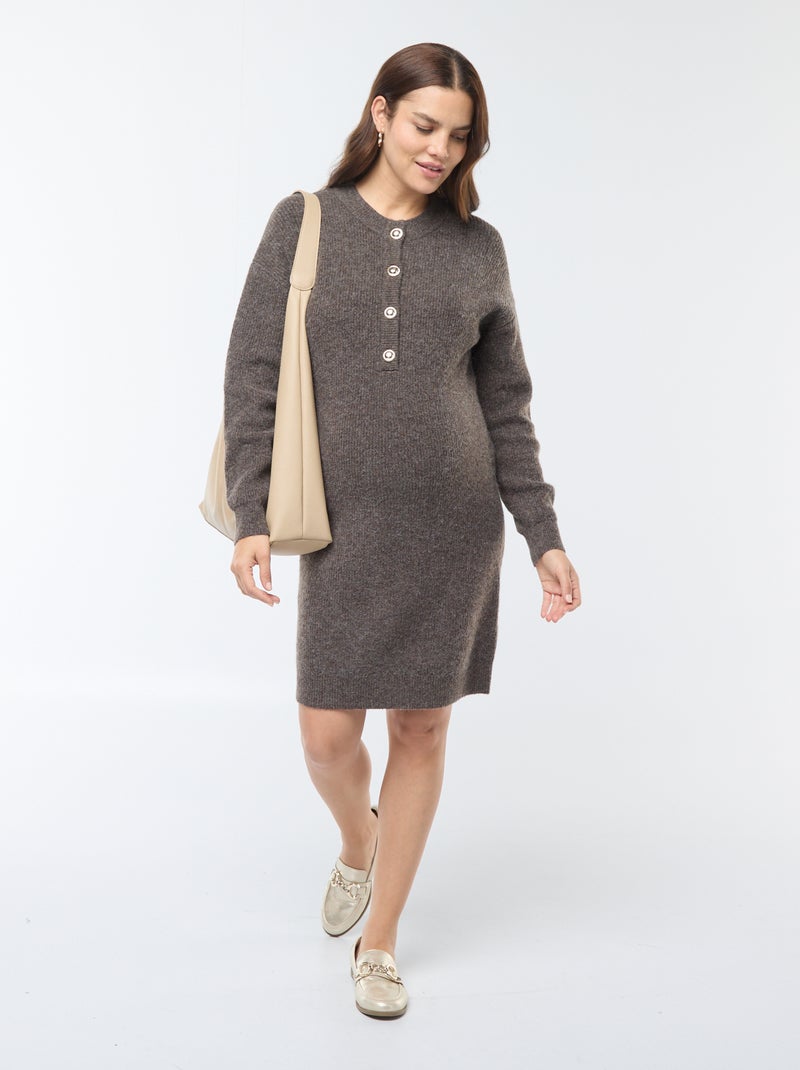 Robe pull d'allaitement à ouverture boutonnée Marron - Kiabi