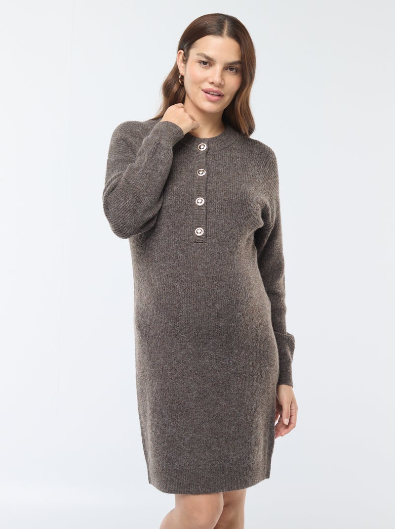Robe pull d'allaitement à ouverture boutonnée Marron - Kiabi