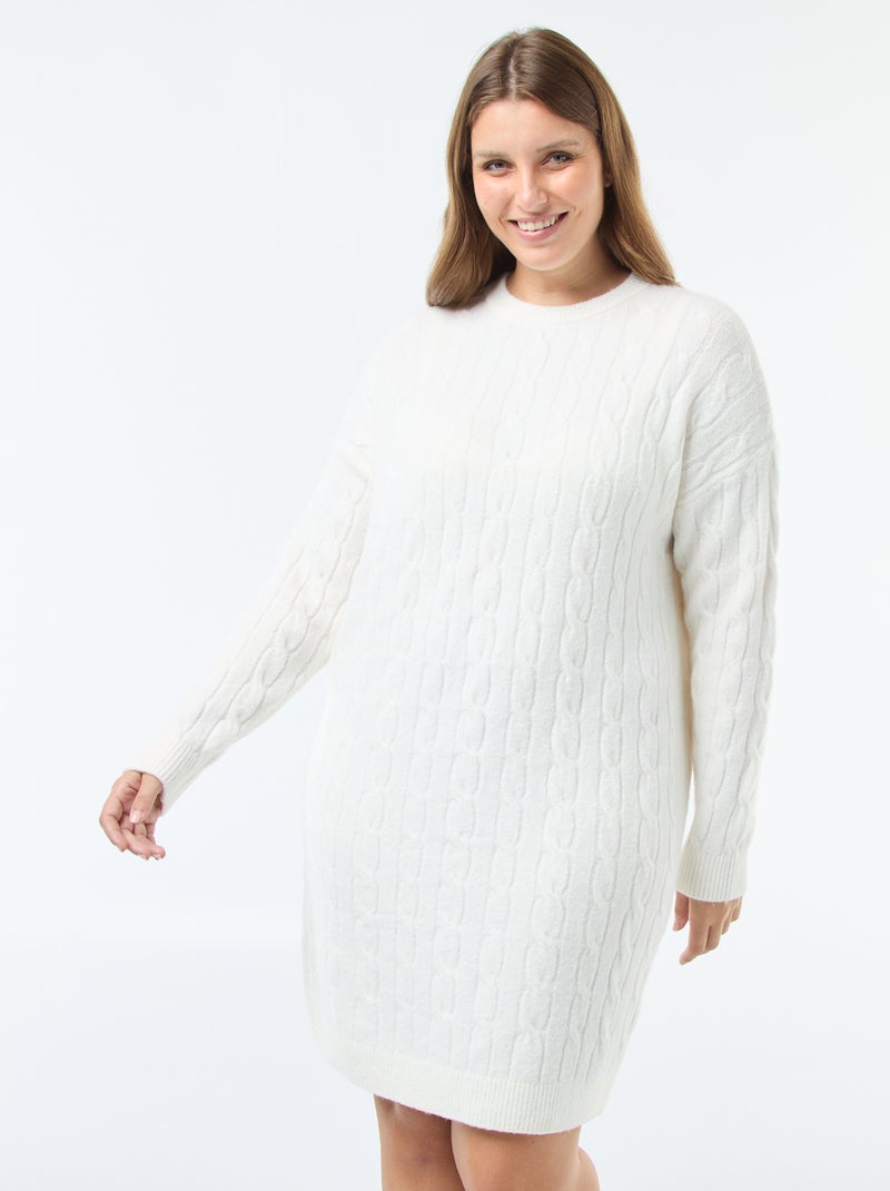 Robe pull en maille torsadée Blanc - Kiabi