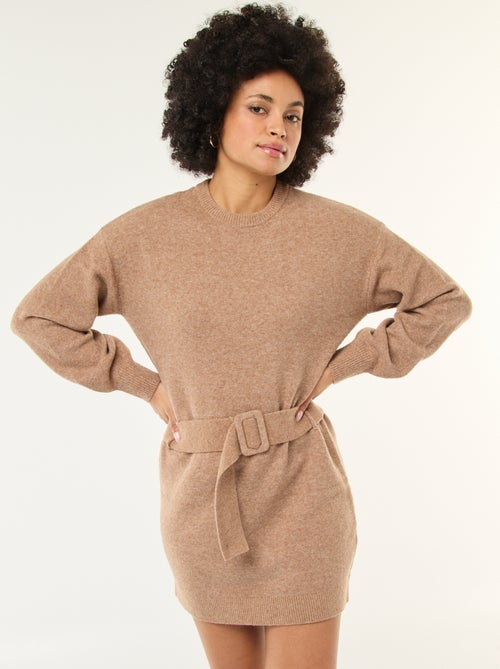 Robe pull manches longues avec ceinture - Kiabi