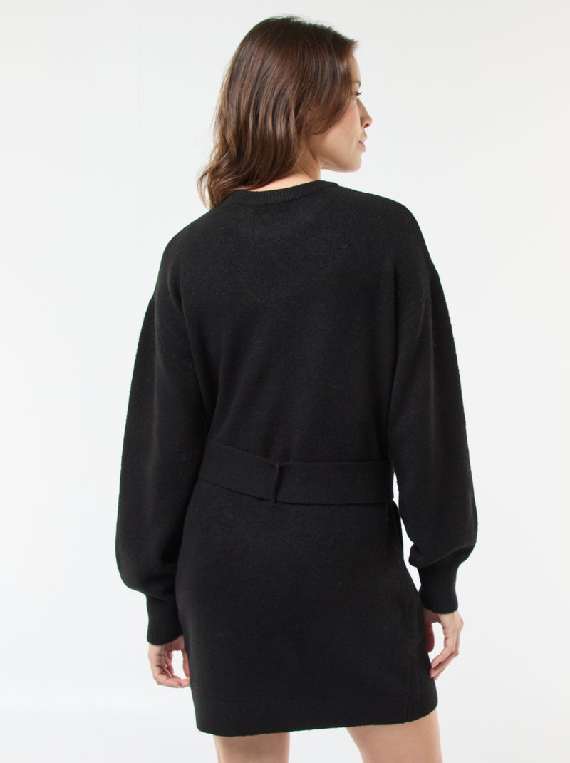 Robe pull manches longues avec ceinture Noir - Kiabi