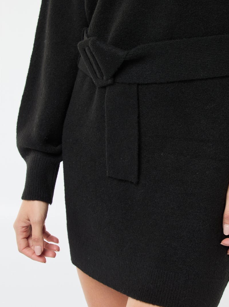 Robe pull manches longues avec ceinture Noir - Kiabi