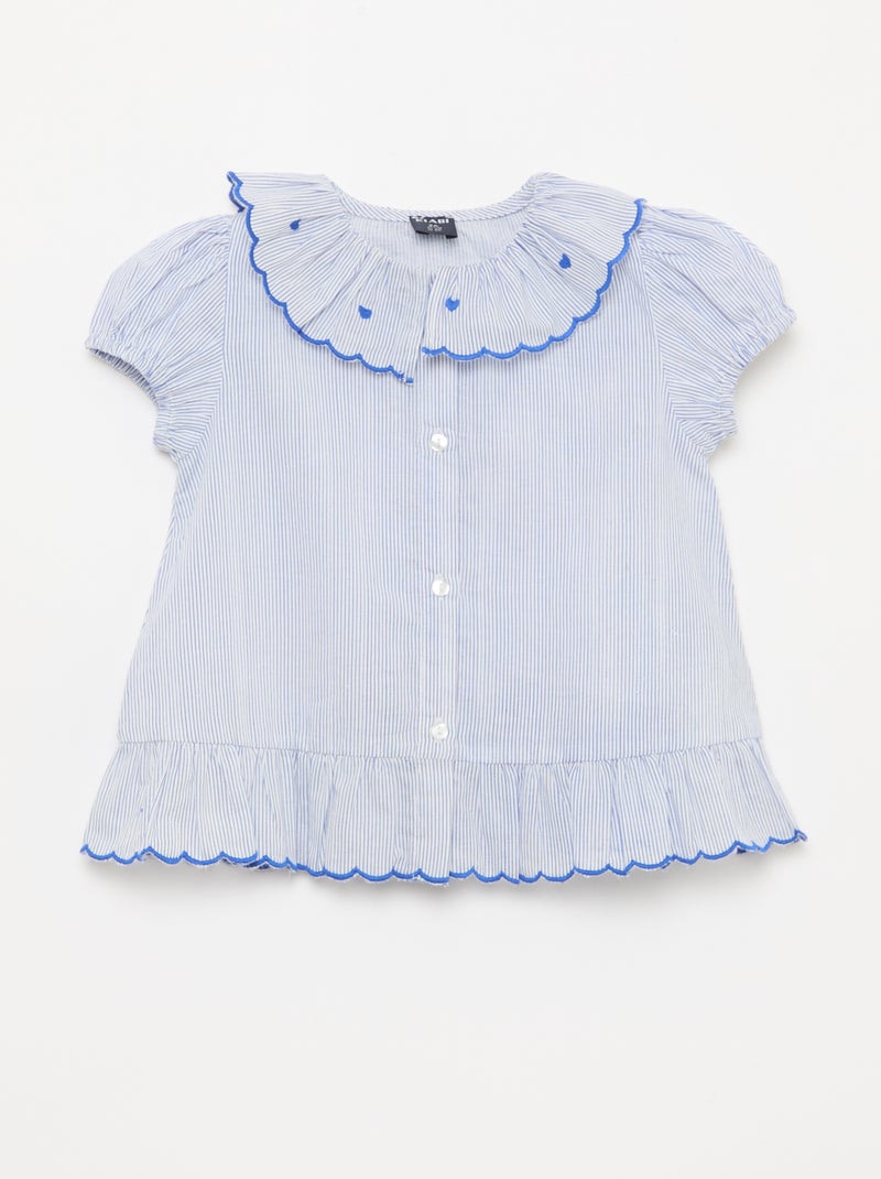 Robe rayée à manches courtes et base volantée Bleu - Kiabi