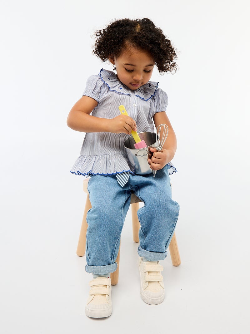 Robe rayée à manches courtes et base volantée Bleu - Kiabi