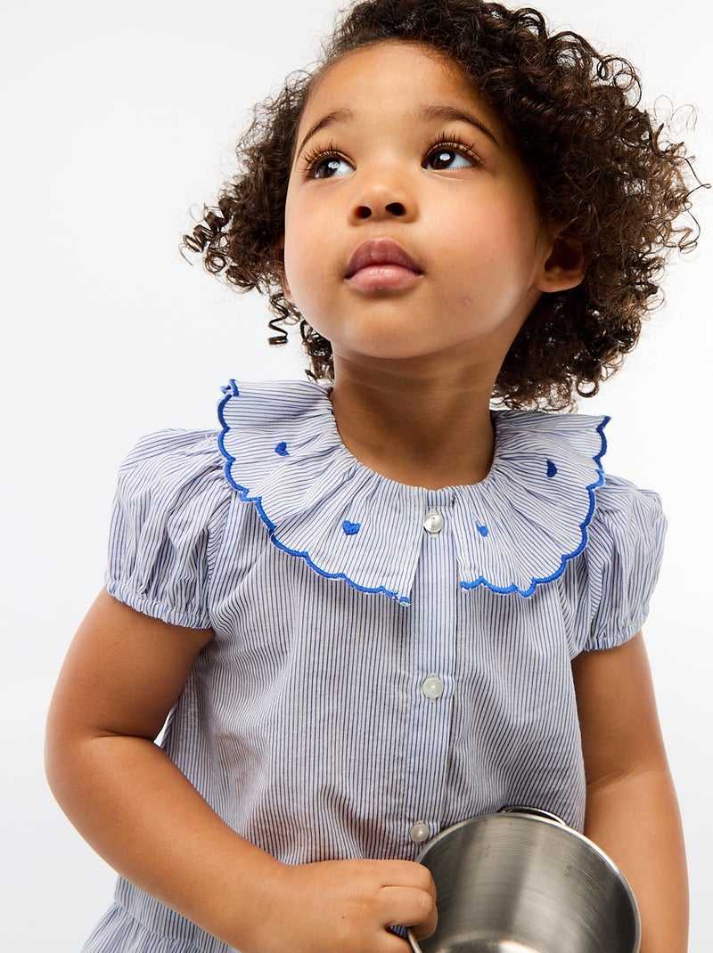 Robe rayée à manches courtes et base volantée Bleu - Kiabi