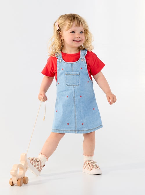 Robe salopette avec bretelles volantées - Kiabi