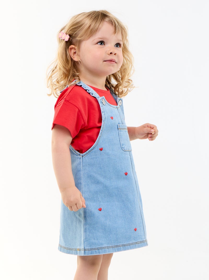 Robe salopette avec bretelles volantées Bleu - Kiabi