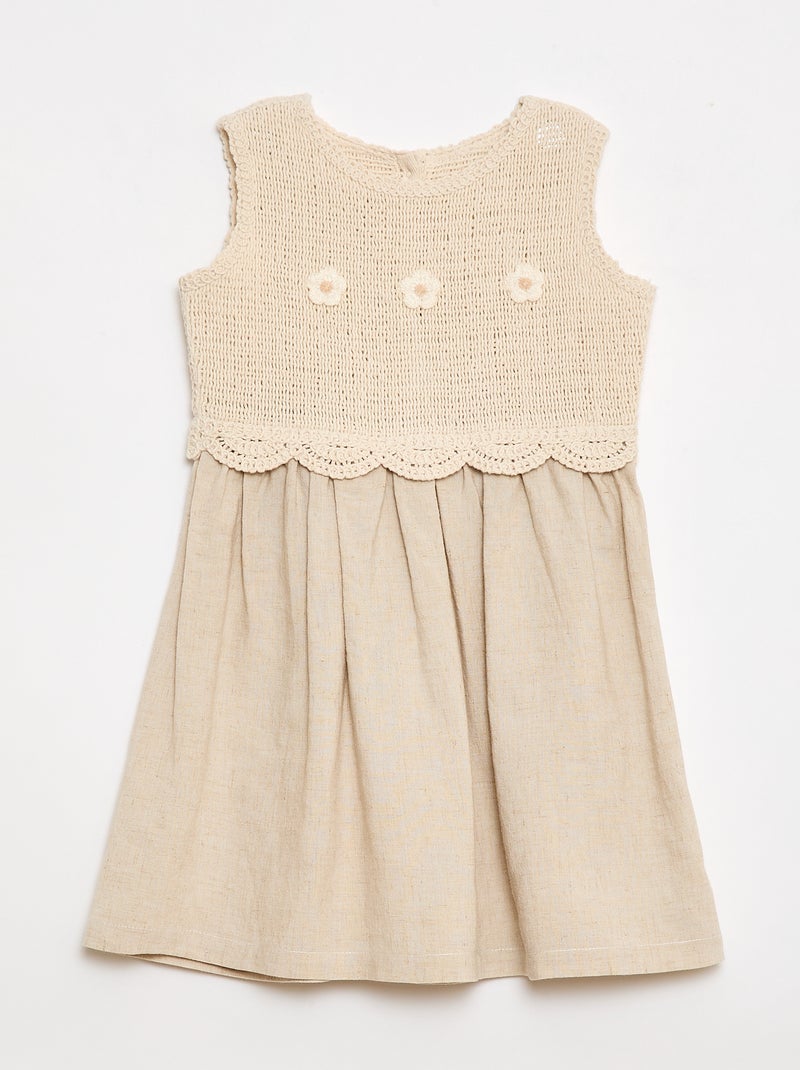 Robe sans manches avec haut en crochet Beige - Kiabi