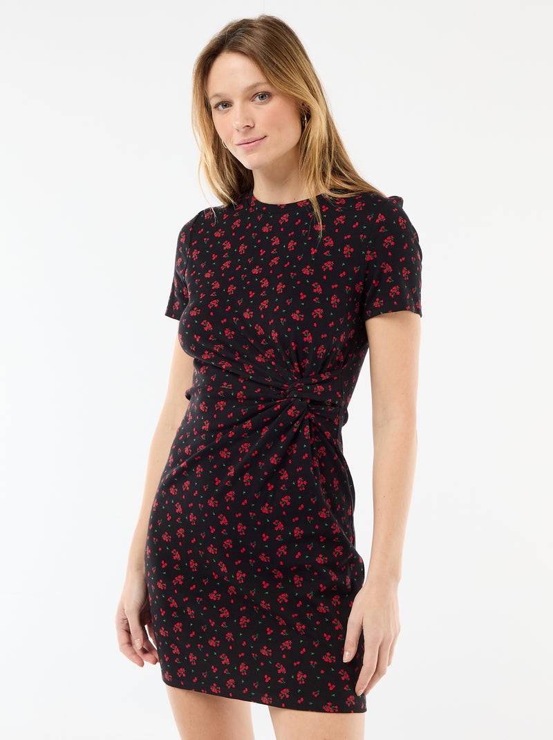 Robe t-shirt courte avec nœud fantaisie Noir - Kiabi