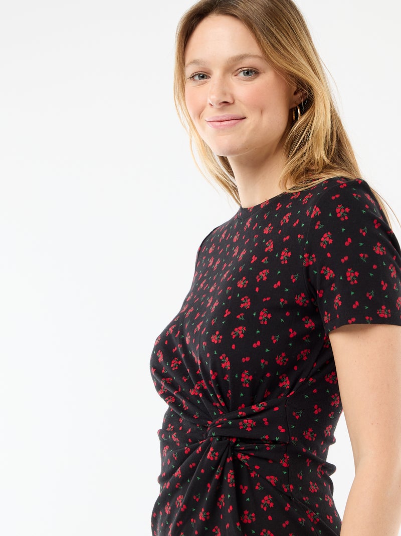 Robe t-shirt courte avec nœud fantaisie Noir - Kiabi