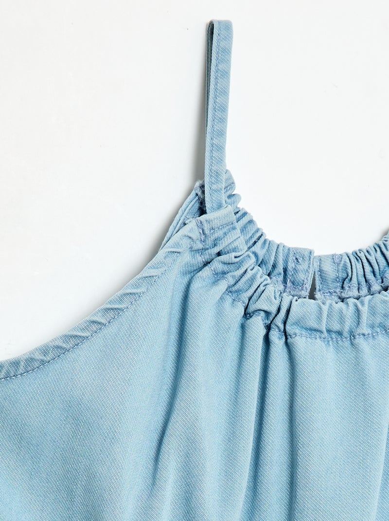 Robe unie à bretelles et volants Bleu - Kiabi