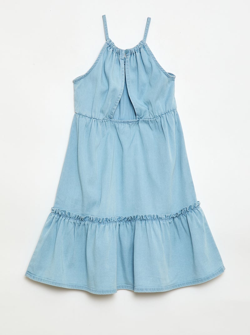 Robe unie à bretelles et volants Bleu - Kiabi